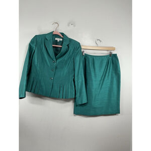 Womans Excellent Condition Suit Studio 2 Pc Business Suit 6 P Greenish Blue